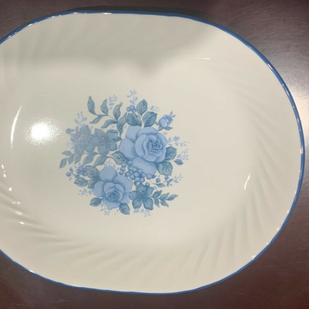 Blue Velvet Rose 12 1/4" x 10" Oval Serving Platter by Corelle (Corning)